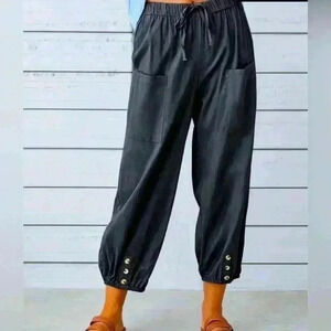 Tie Waist Button Hem Pants